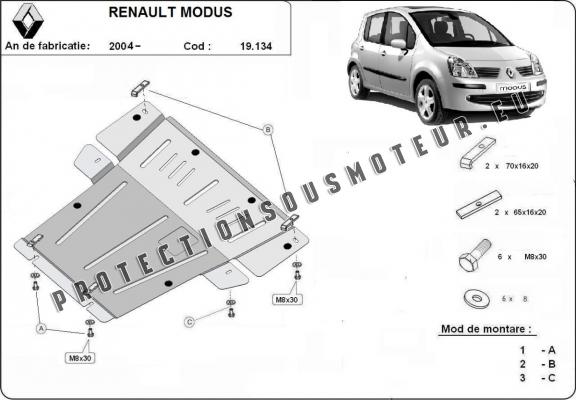 Protection sous moteur et de la boîte de vitesse Renault Modus