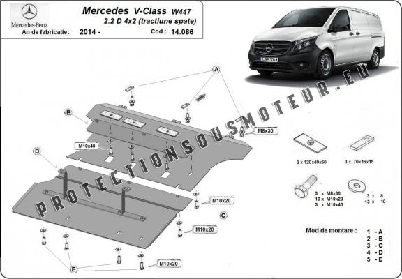 Protection sous moteur et de la boîte de vitesse Mercedes V-Class W447 2.2 D, 4x2 