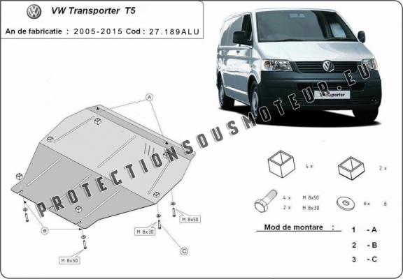 Protection sous moteur et de la boîte de vitesse Volkswagen Transporter T5 Caravelle Aluminium