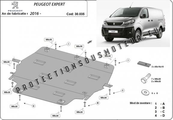 Protection sous moteur et de la boîte de vitesse Peugeot Expert - traverse avec couvercle en plastique