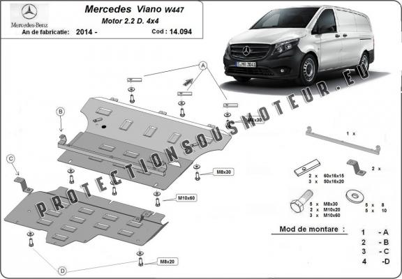 Protection sous moteur et de la boîte de vitesse  Mercedes Viano W447 2.2 D, 4x4