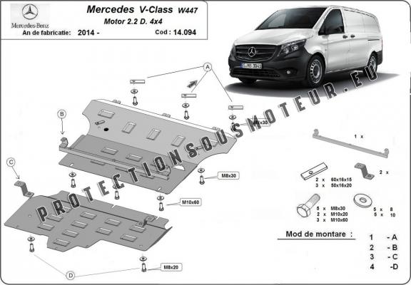 Protection sous moteur et de la boîte de vitesse  Mercedes V-Class W447 2.2 D, 4x4