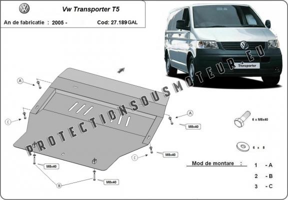 Acier galvanisé protection sous moteur et de la boîte de vitesse Volkswagen Transporter T5